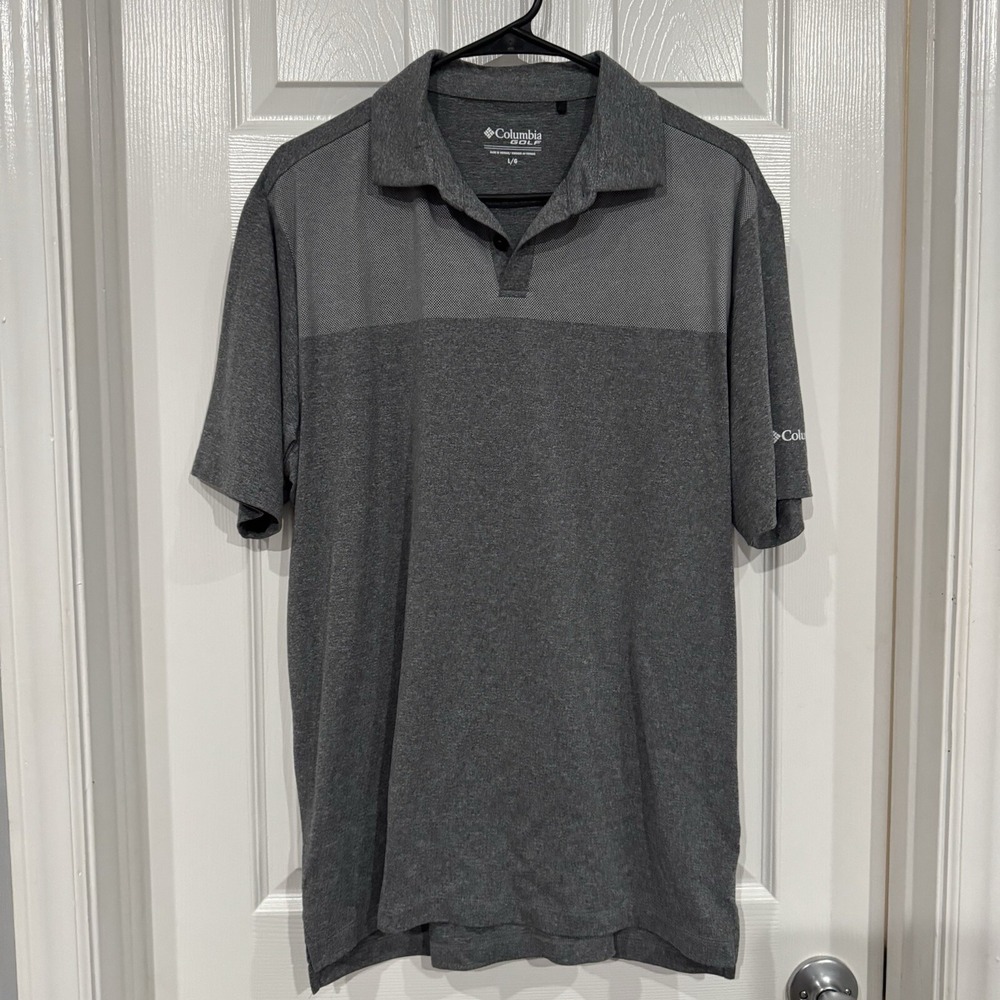 Columbia Shirt Mens Large Gray Polo Golf Short Sleeve Performance Collared‎